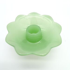 Vintage Jadeite Green Glass Lotus Flower Candle Holder Tri-Footed